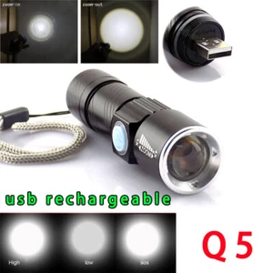 Mini Q5 Led flashlight torch lights Flash Light Usb Rechargeable battery Lamp - Picture 1 of 8