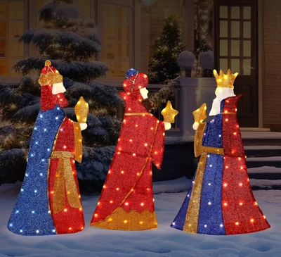 Decoração de Natal ao ar livre 3 homens sábios pré-iluminados decoração de quintal de férias luzes LED - Imagem 1 de 4