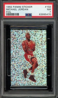 Pegatina holográfica Panini Michael Jordan 1992 PSA 7 #102 Foto 1 de 2