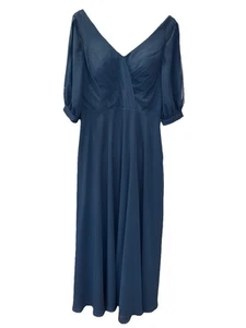 JJ's House Dark Navy Blue Chiffon Evening Dress Sz 14 Floor Length - Picture 1 of 4