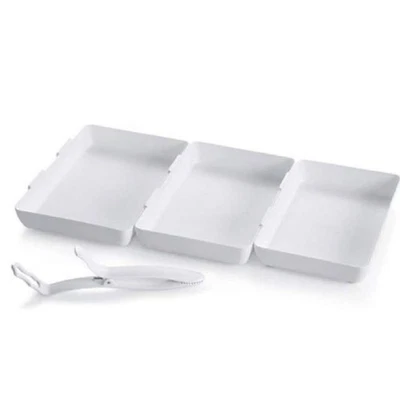 NEW Sealed Pampered Chef Coating Trays #2605 White Plastic w/ Tongs  - Image 1 of 3