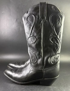 Dan Post Mens Black Leather Western Cowboy Boots USA Size 8.5 Vi04 - Picture 1 of 8