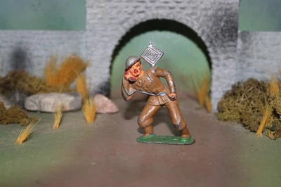 BARCLAY PLOMO JUGUETE SOLDADO ASOMÁNDOSE CON TELÉFONO Y ANTENA-1940 Foto 1 de 4