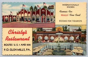 Postcard Pennsylvania Glen Mills Christy's International Hotel Restaurant c1940s - Picture 1 of 2