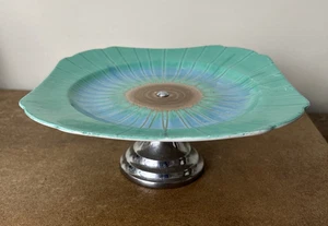 Antique 1920s Art Deco, Shelley Green Cake Stand or Compote - Picture 1 of 8