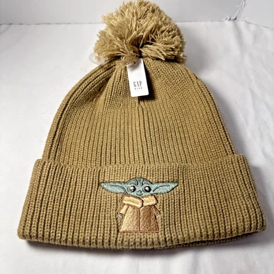 Новый разрыв Kids желтовато-коричневый вязаный Beanie шляпа Pom Pom Baby Yoda Grogu Star Wars L/XL с манжетами - Изображение 1 из 4