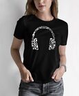 LA Pop Art Women's Word Art Music Note Headphones T-Shirt Size Large