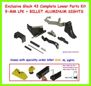 Exclusive Complete Lower Parts Kit, Glock 43 9-MM LPK + BILLET GOLD SIGHTS - Picture 1 of 1