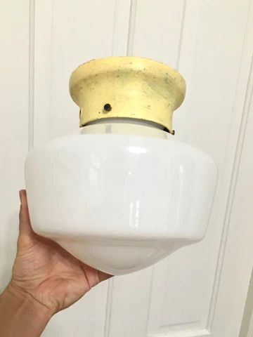 Vtg 1920s  Art Deco School Farm House Milk Glass Lighting Ceiling Light Fixture Cover