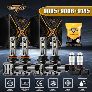 AUXBEAM 9005+9006+9145 LED Headlight+Fog Bulbs For Chevy Silverado 1500 2003-06 - Picture 1 of 12
