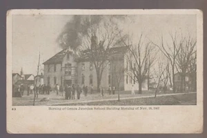 Genoa Junction WISCONSIN 1907 BURNING SCHOOL Fire Flames nr Lake Geneva B2 - Picture 1 of 2