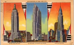 Wolkenkratzer von New York City NY Leinen Mehrfachansicht - Postkarte - Bild 1 von 2