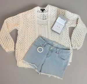 Girls Size 7/8 Cream Denim Outfit Lot Earrings Old Navy Cat Jack Art Class - Picture 1 of 9