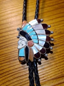 Westernkravatte / Bolo Tie 925er Sterling Silber mit Mosaikinlay - Bild 1 von 7
