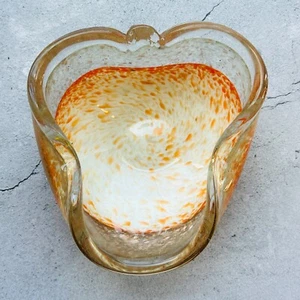 Murano Art Glass Orange with Gold Fleck Wavy Candy Bowl Trinket Dish Ashtray - Picture 1 of 13