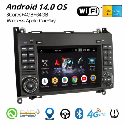 64GB Android 14 DAB+ Autoradio GPS Mercedes A/B-Klasse Sprinter Viano VW Crafter - Bild 1 von 4