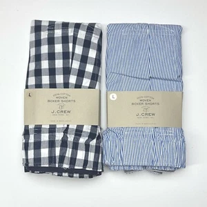 J Crew Boxers Men's LARGE 2 Pair Micro Blue Stripe & Navy Gingham Boxer Shorts - Picture 1 of 3