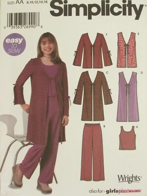 SIMPLICITY 5486 Girls Jacket or Vest n 2 lngths Knit Top & Pants PATTERN 8-16 UC - Image 1 of 3