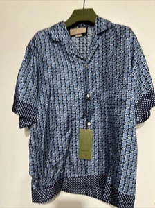 Gucci Auténtica Nueva Camisa Azul Talla 46 100% Seda Hombre Italia - Imagen 1 de 15