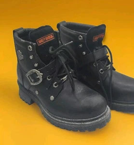 Harley-Davidson Damengröße 8 Schwarz Leder Combat Moto Wandern Chunky Stiefel - Bild 1 von 8