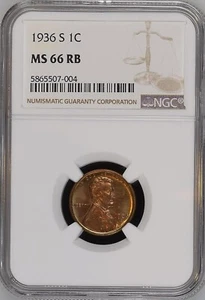 1936-S 1C RB Lincoln Wheat One Cent NGC MS66RB 5865507-004 - Picture 1 of 2