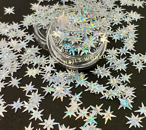 X07. Silver Christmas STAR Holographic 3D Nail Art Glitter Xmas DIY Manicure UK - Picture 1 of 3