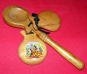 Kastagnetten aus Holz - Reiseandenken aus Spanien / Espana Instrument oder Deko - Bild 1 von 5