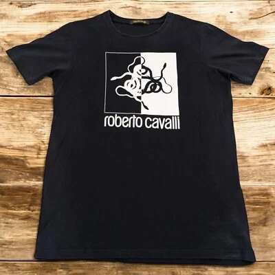 Camiseta Roberto Cavalli Negra Blanca Gráfica Serpiente Para Hombre Talla XL Delgada Foto 1 de 4