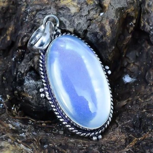 Colgante de joyería de plata étnica hecha a mano con piedras preciosas de ópalo de fuego lechoso 2,1" PSLS575 - Imagen 1 de 3