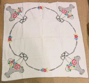 Vintage Needlepoint 40"x40" Card Table Cover Handcrafted Floral Cross Stitch - Picture 1 of 5