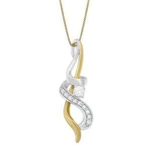 10K Two-tone Gold 1/5 Carat Diamond Intertwined Swirl Pendant Necklace - Picture 1 of 5