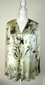 LAFAYETTE 148 Women's V-neck Long Sleeve Blouse Multicolor 100% Silk Size-M - Picture 1 of 8