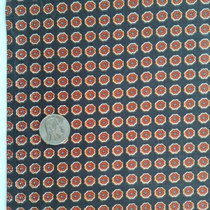 Floral Geometric Allover Mini Print Red Daisies On Black Cotton Fabric BTY x 43" - Picture 1 of 11