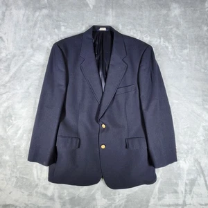 Brooks Stretch Wool Blazer 42S Navy Blue Gold Button Formal Business Office - Picture 1 of 13