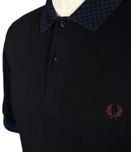 Fred Perry Checkerboard Collar Polo Large 42" Chest Black - Excellent Condition - Picture 1 of 8