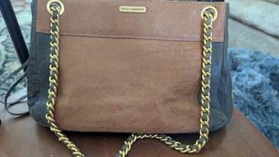 Bolso Bandolera Rebecca Minkoff Cuero Flecos Cadena Oro Rosa Cremallera Foto 1 de 4