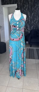 FLAM MODES .. Turquoise Halter Neck Dress Size SMALL UK 10 - Picture 1 of 5