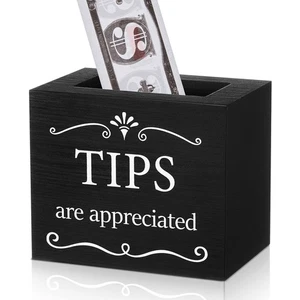 Wooden Tips Jar Tip Collection Box 6 x 4 x 5 Inch Donation Bucket Money Coin ... - Picture 1 of 7