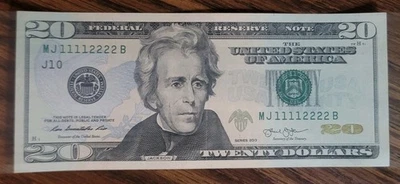 Double Quad TRUE BINARY 11112222 $20 Fancy  2013 series Almost Uncirculated / Un - Image 1 of 4