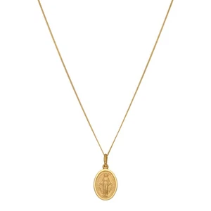 New 9ct Yellow Gold Oval Miraculous Medal Pendant & 18" Necklace 455mm(18") 9... - Picture 1 of 4