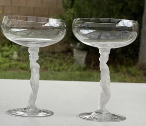BAYEL French Vintage Nude Bacchus France crystal Champagne Glass pair B - Picture 1 of 16