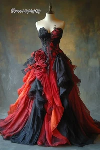 Gothic Vampire Prom Dress Ruched Sweetheart Evening Gown Vintage Wedding Dresses - Picture 1 of 8