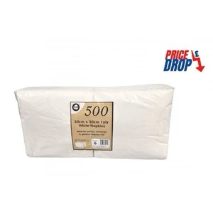 500pc 30cm x 30cm 1ply White Napkins best for party summer sale uk sale - Picture 1 of 1
