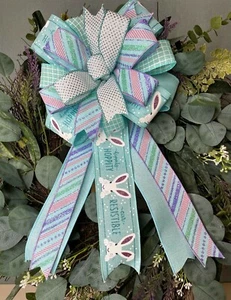 Spring Easter Bunny Basket Gift Lantern Mailbox Wreath Bow, Spring Easter Decor - Picture 1 of 6