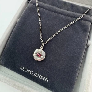 GEORG JENSEN Granat Blume Geburt Anhänger Halskette 36 Sterling Silber 925 Japan - Bild 1 von 11