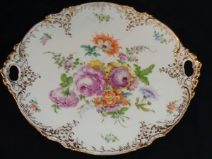 Antiker Dresdner Porzellan Blumenmuster und Goldgriff Kuchenteller - Bild 1 von 9