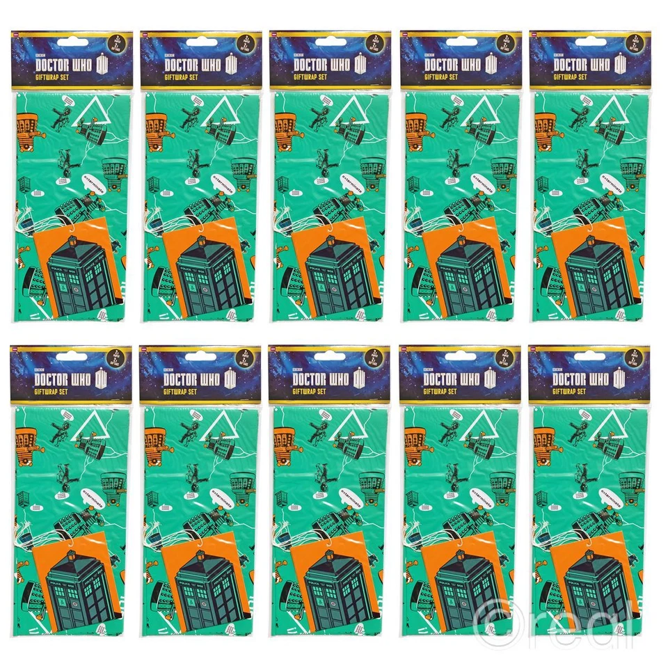 5 Doctor Who GIFT WRAP SETS Birthday Tags Wrapping Paper TARDIS Official