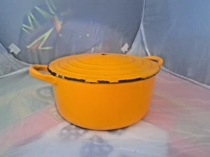LE CREUSET # B Dutch Oven Yellow Cast Iron Enamel Round Pot W/Lid France Vintage - Picture 1 of 6