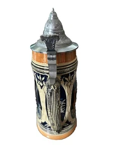 Vintage German Beer Stein w/ Nickel Silver Lid | DBGM Marked | Bavarian Scene - Picture 1 of 9