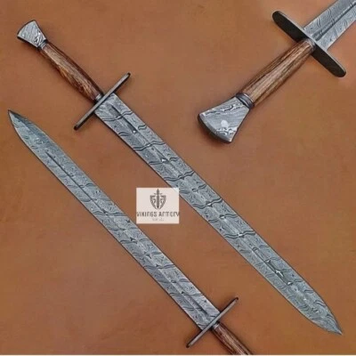 Espada vikinga de acero Damasco forjada a mano espada medieval afilada con funda regalo Foto 1 de 4